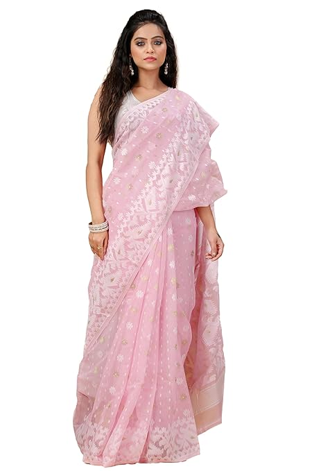 OISHANI SAREE GHOR Women's Traditional Bengal Cotton Silk Soft Jamdani Saree - Beautiful design and Quality - Without Blouse Piece